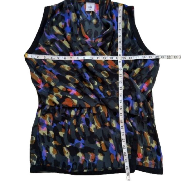 CAbi 3077 Abstract Black Multicolored Flaunt Wrap Sleeveless Blouse - Picture 9 of 12